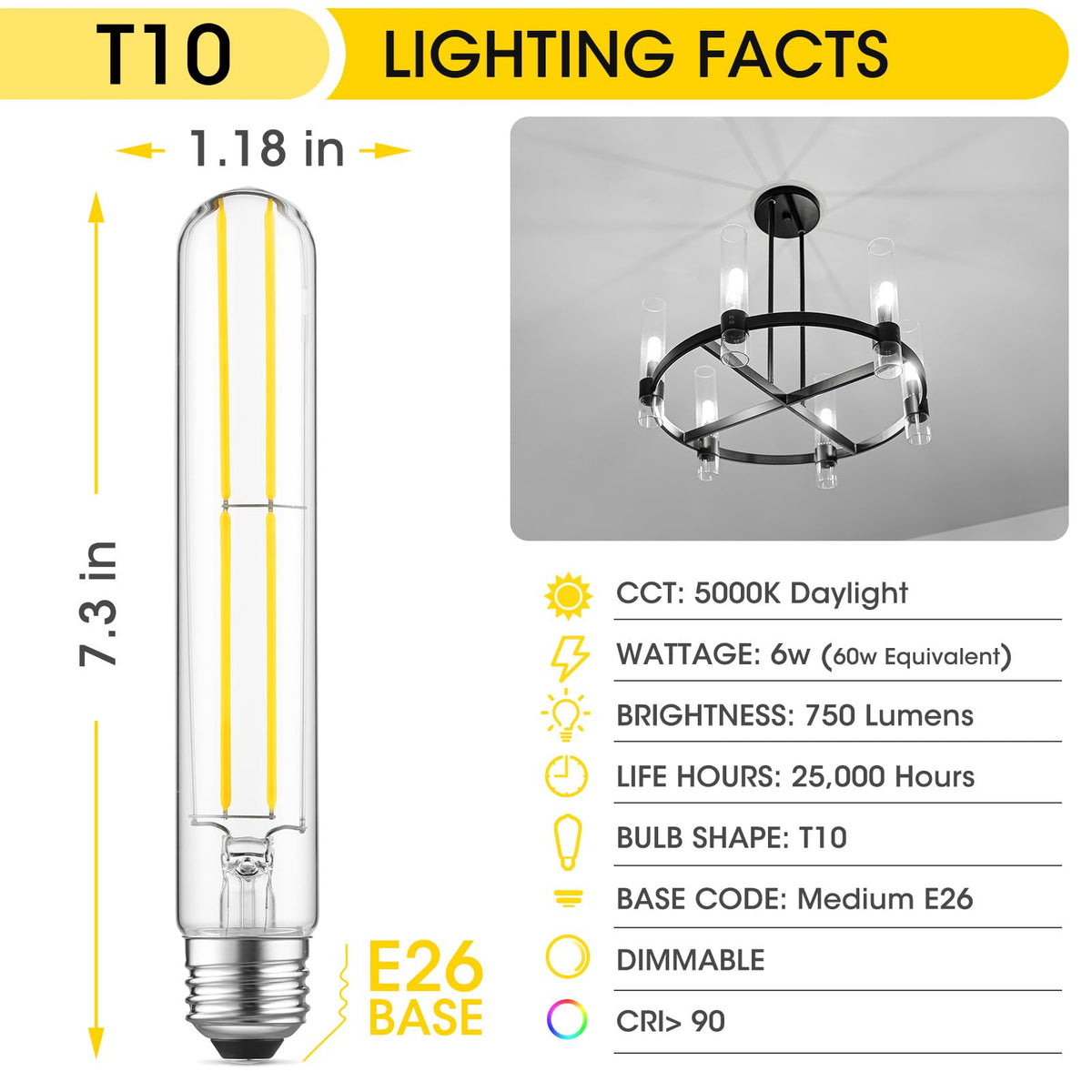 Gozelux six-pack LED filament bulbs with E26 base for versatile fixtures