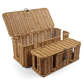 Gozola large front view rattan cable box hides cords neatly.