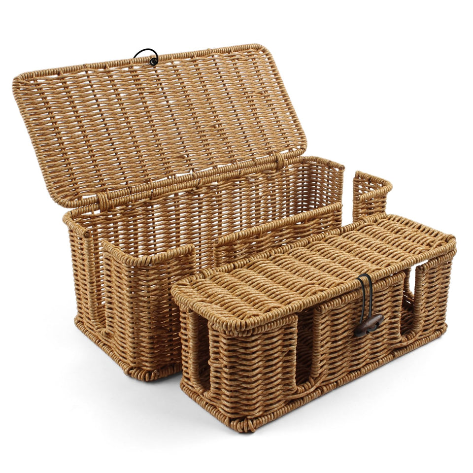 Gozola large front view rattan cable box hides cords neatly.