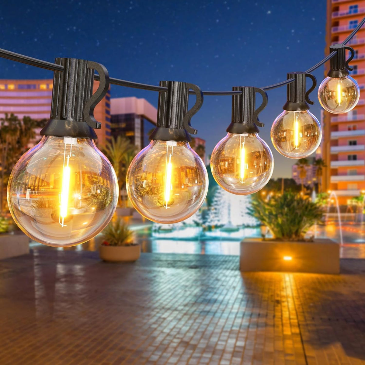 GPATIO 50ft outdoor string lights illuminate outdoor spaces beautifully.