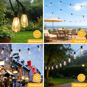 GPATIO ST38 teardrop bulbs emit a soft 2700K warm glow for cozy patios.
