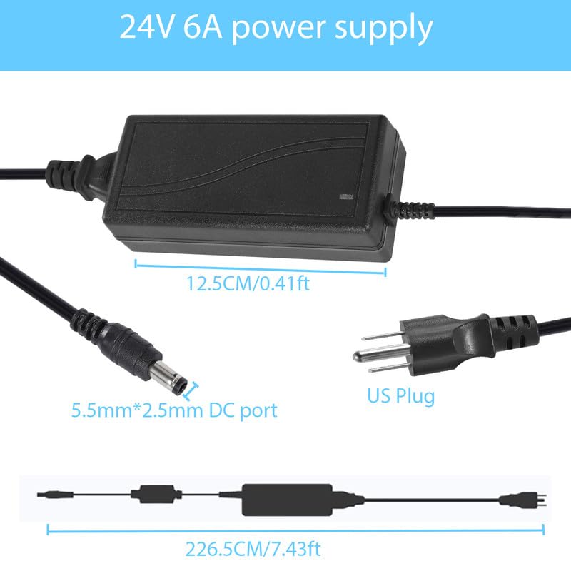 GPJYD 24V 6A power supply label displaying specs and safety features