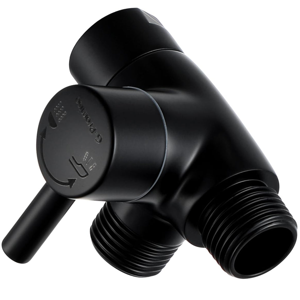 G-Promise solid metal shower arm diverter in matte black with handheld connection for flexible showers.