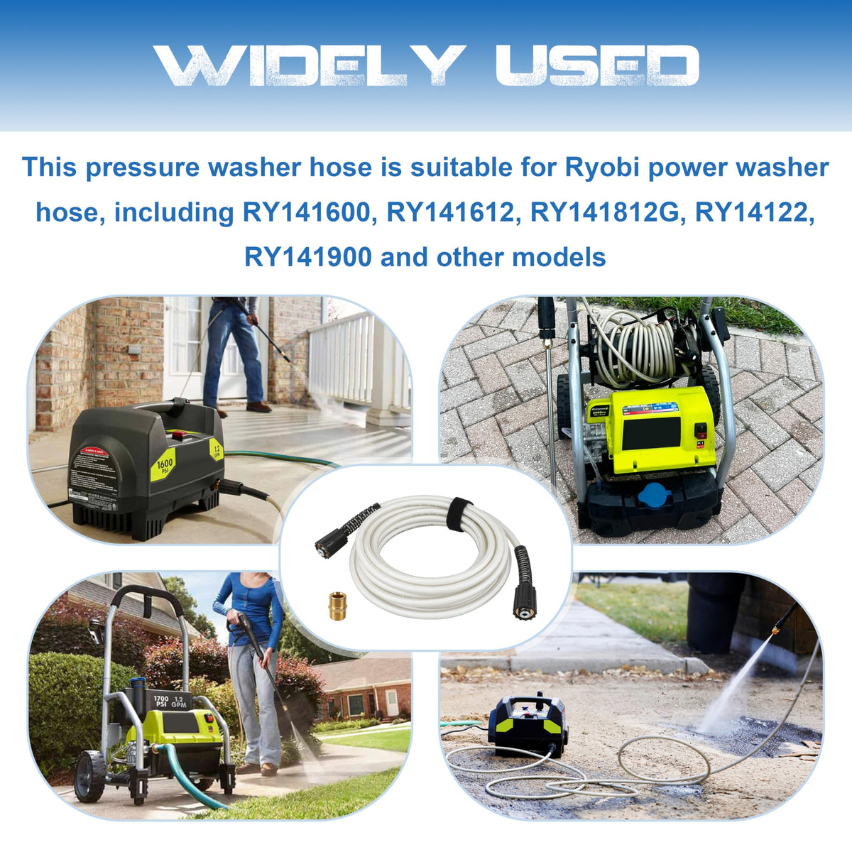 GPWXYYY high-pressure hose supports 3300 PSI for thorough cleaning.
