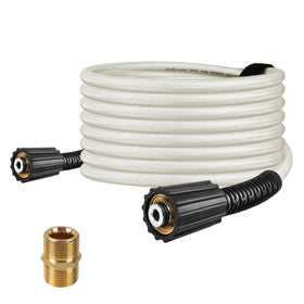 GPWXYYY pressure washer hose attached to Ryobi unit enabling extended reach for deep cleaning