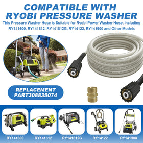 GPWXYYY hose connected to Ryobi RY141600 for high-pressure outdoor cleaning
