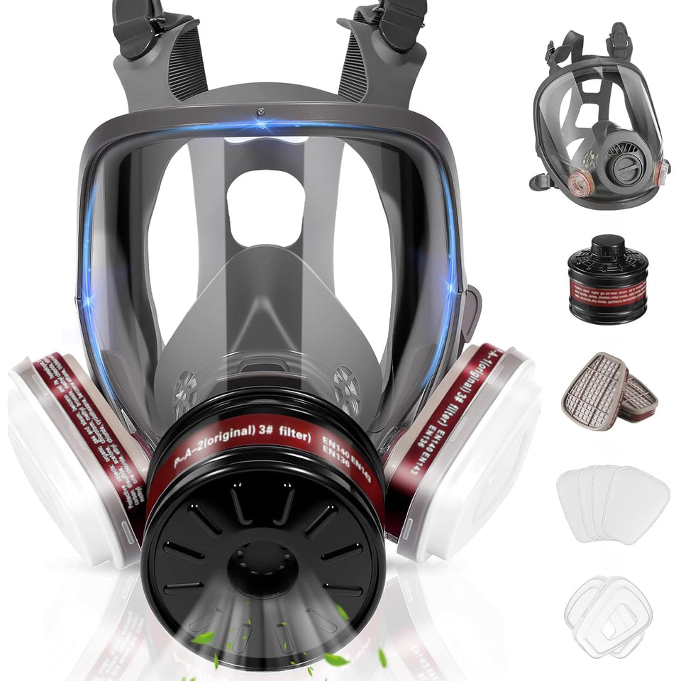 GQFOWE full-face mask with adjustable headband for a secure fit during work