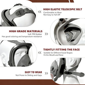 GQFOWE full-face mask showing anti-fog coating for clear visibility