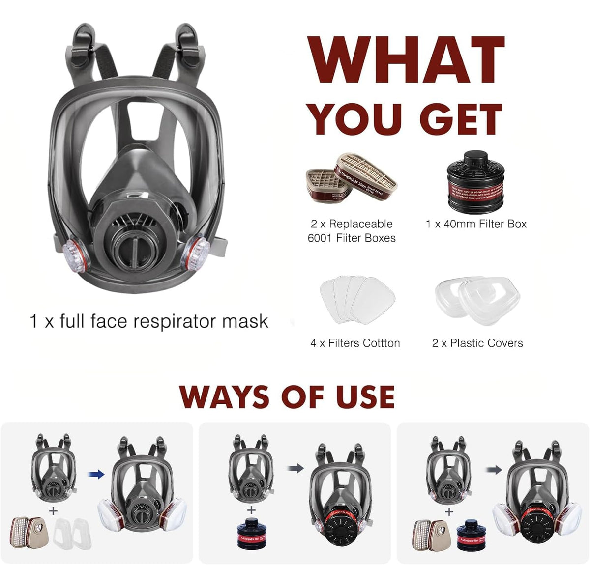 GQFOWE full-face mask with large viewing area for better awareness