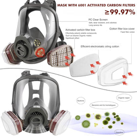 GQFOWE full-face mask with scratch- and impact-resistant shell protects eyes