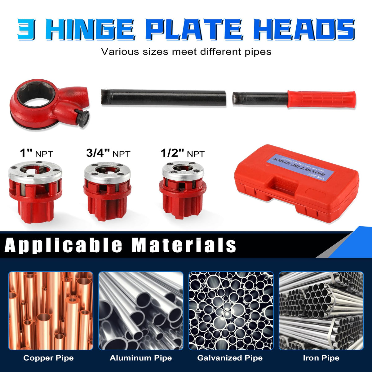 GQGP Pipe Threader Kit extension bar and handle for improved torque