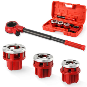 GQGP Pipe Threader Kit front view with three NPT dies for versatile threading