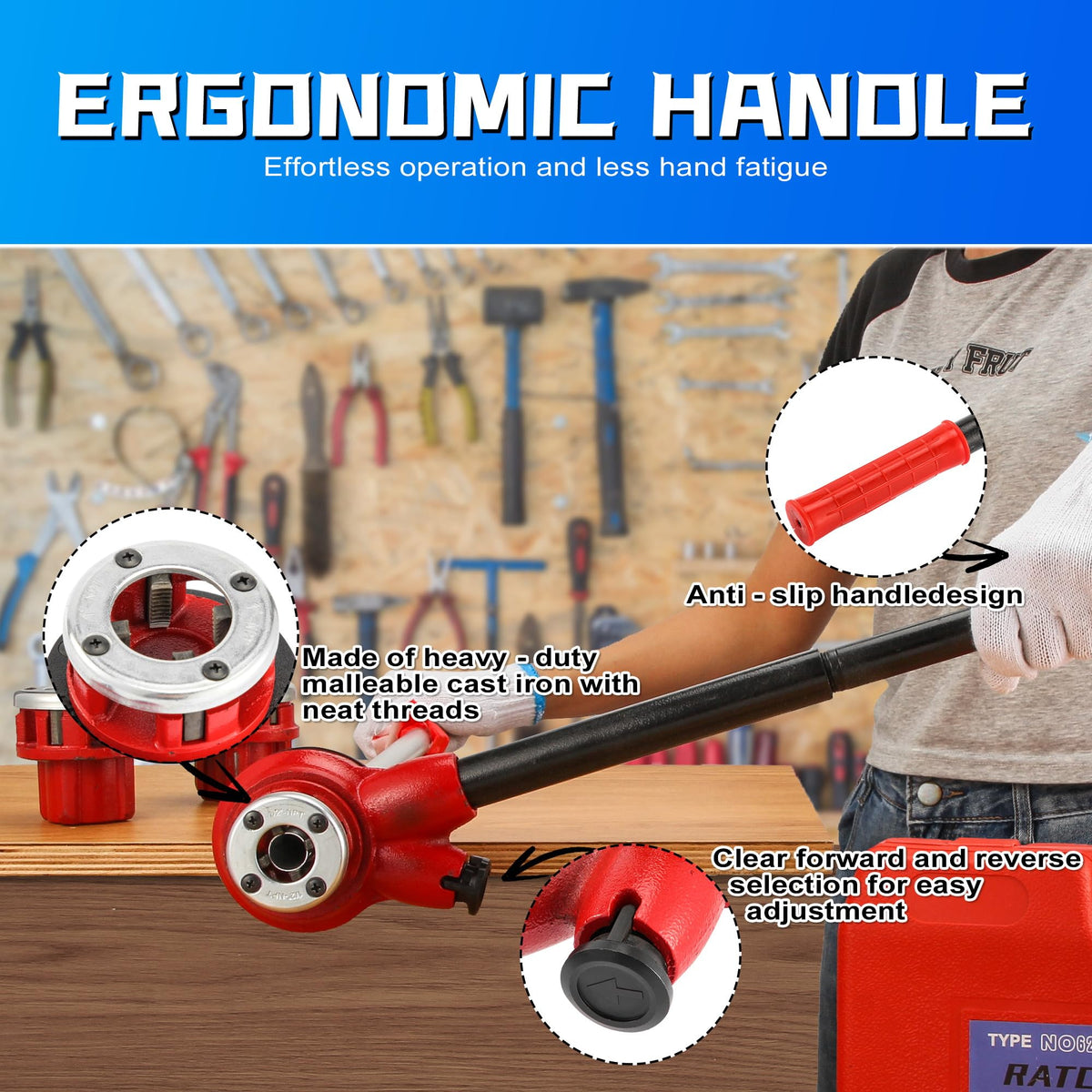 GQGP Pipe Threader Kit sturdy cast iron hinge plates for durability