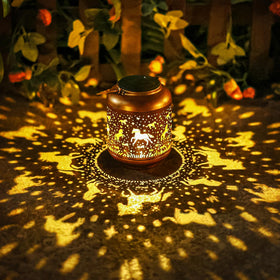 Gr8Gardens horse solar lantern outdoor displays a warm horse pattern for evening garden ambiance.