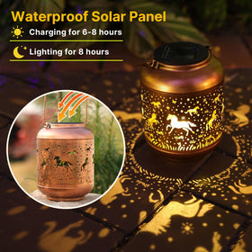 Gr8Gardens solar-powered lantern charges by day for easy evening illumination.
