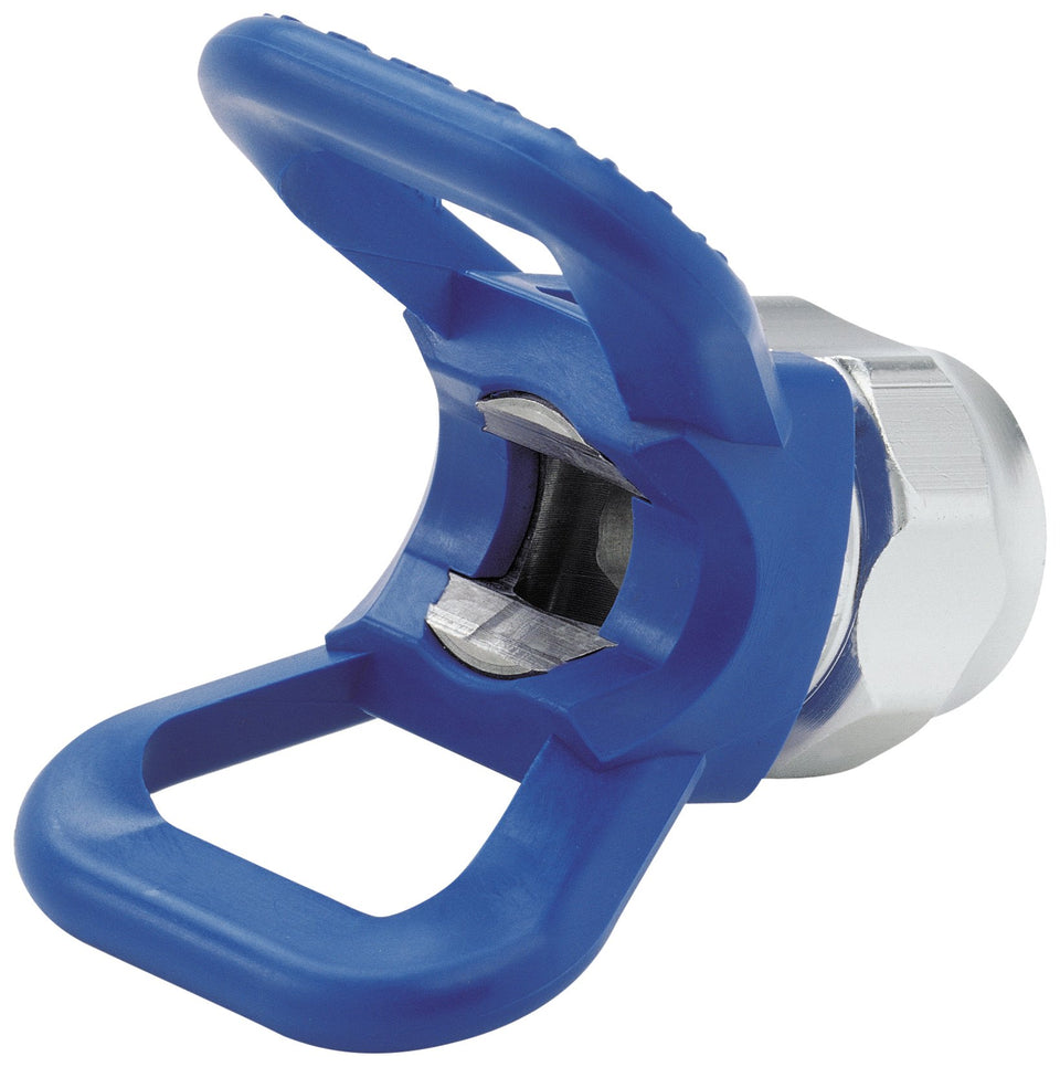 Graco 7-8-inch-thread-tip-guard on a spray gun protects the tip and enhances safety