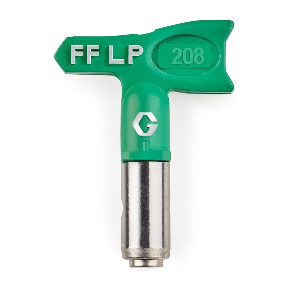 Graco FFLP 208 spray tip delivers precise atomization with lower pressure and less overspray.