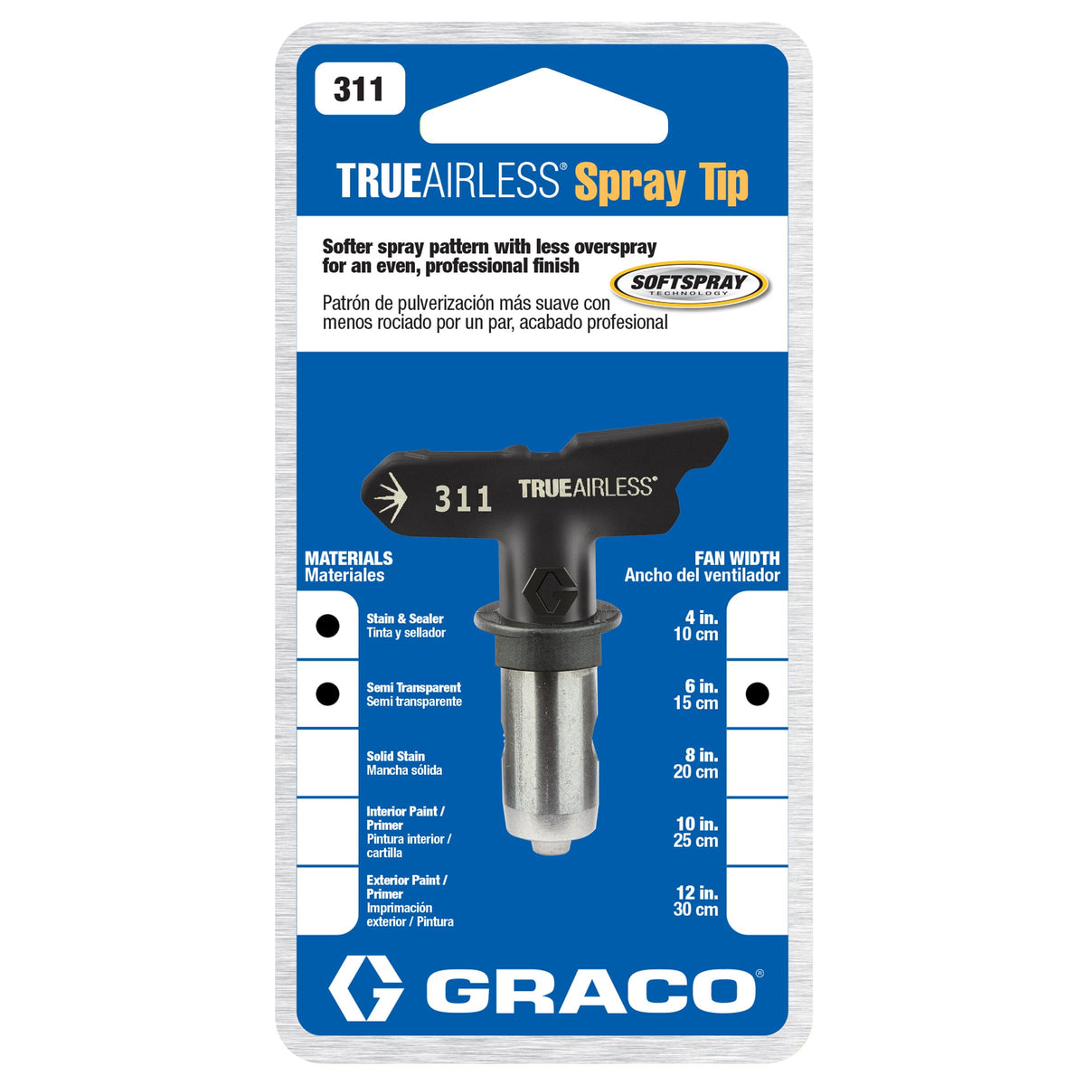 Graco TRU311 SoftSpray technology illustration highlighting better control and easier blending.