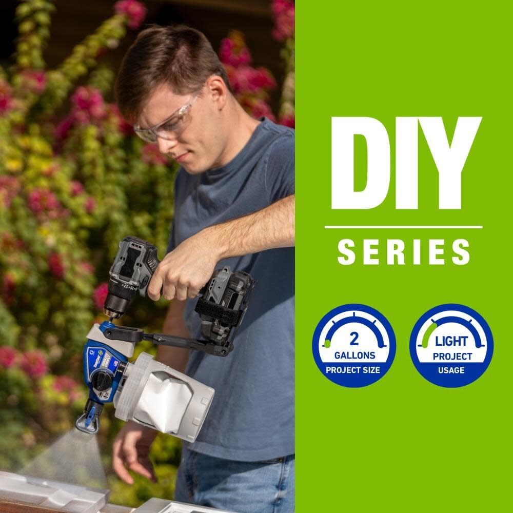 Graco TrueCoat 360 drill-sprayer in use for fast spraying.