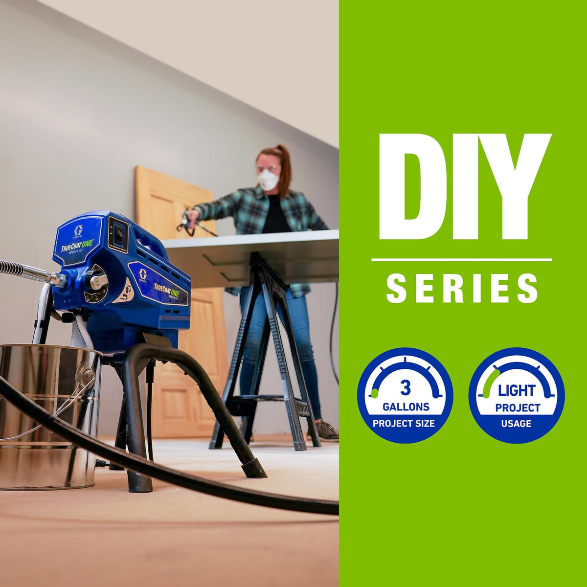 Graco TrueCoat One sprayer gun provides lightweight handling for long jobs.