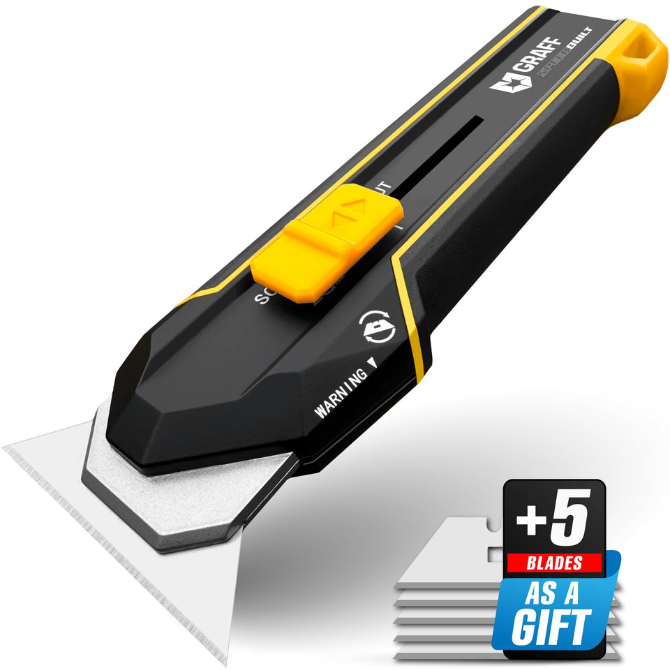 GRAFF Scraper Utility Knife 4-in-1 retractable box cutter for precise cardboard cuts