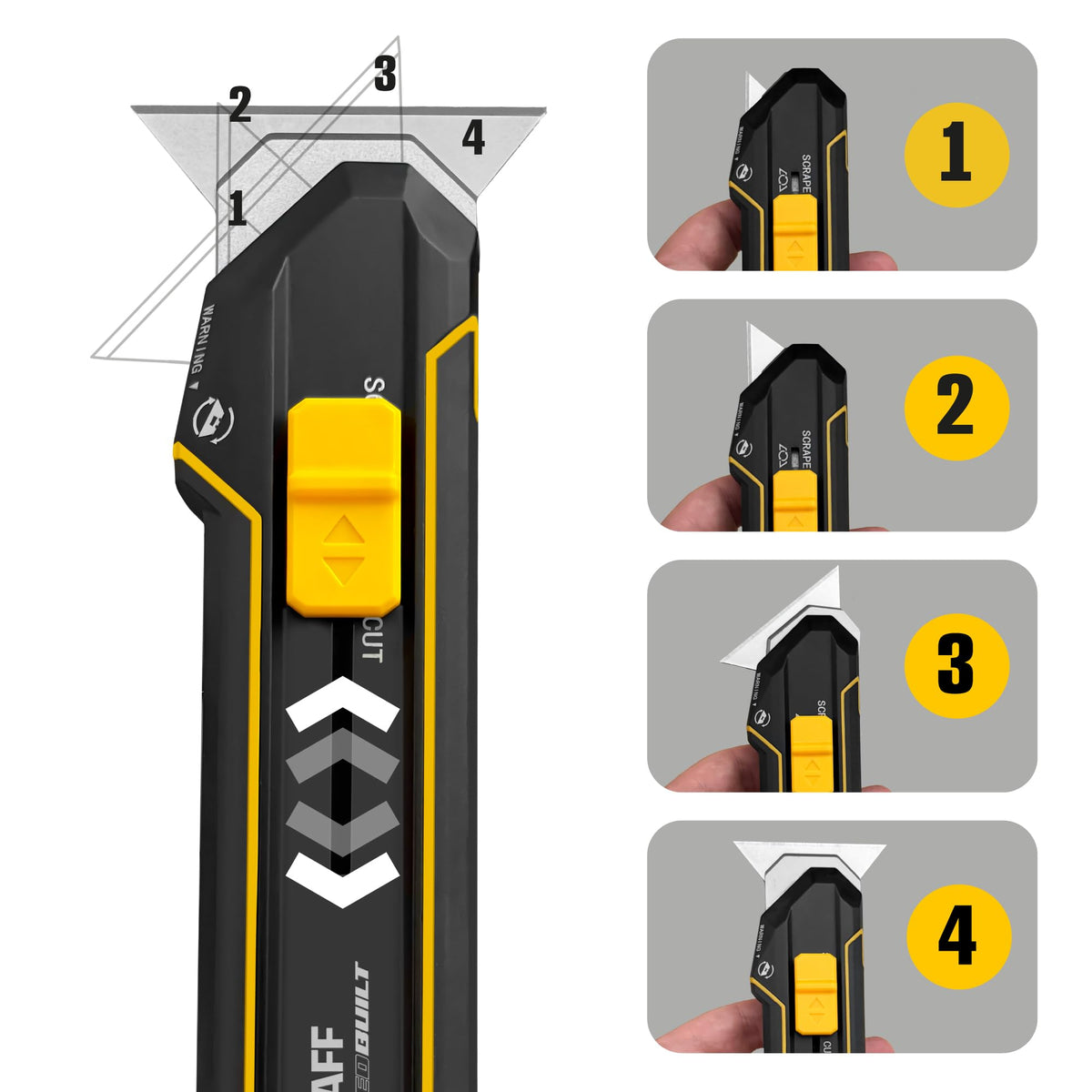 GRAFF Scraper Utility Knife folding option handles detailed trimming on wood and vinyl