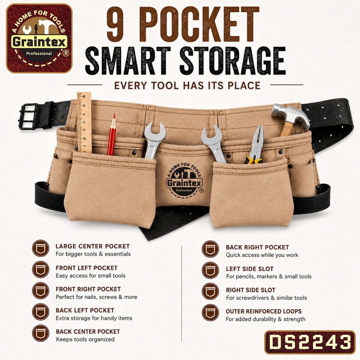 Graintex DS2243 black plated hardware adds rugged durability to the apron.
