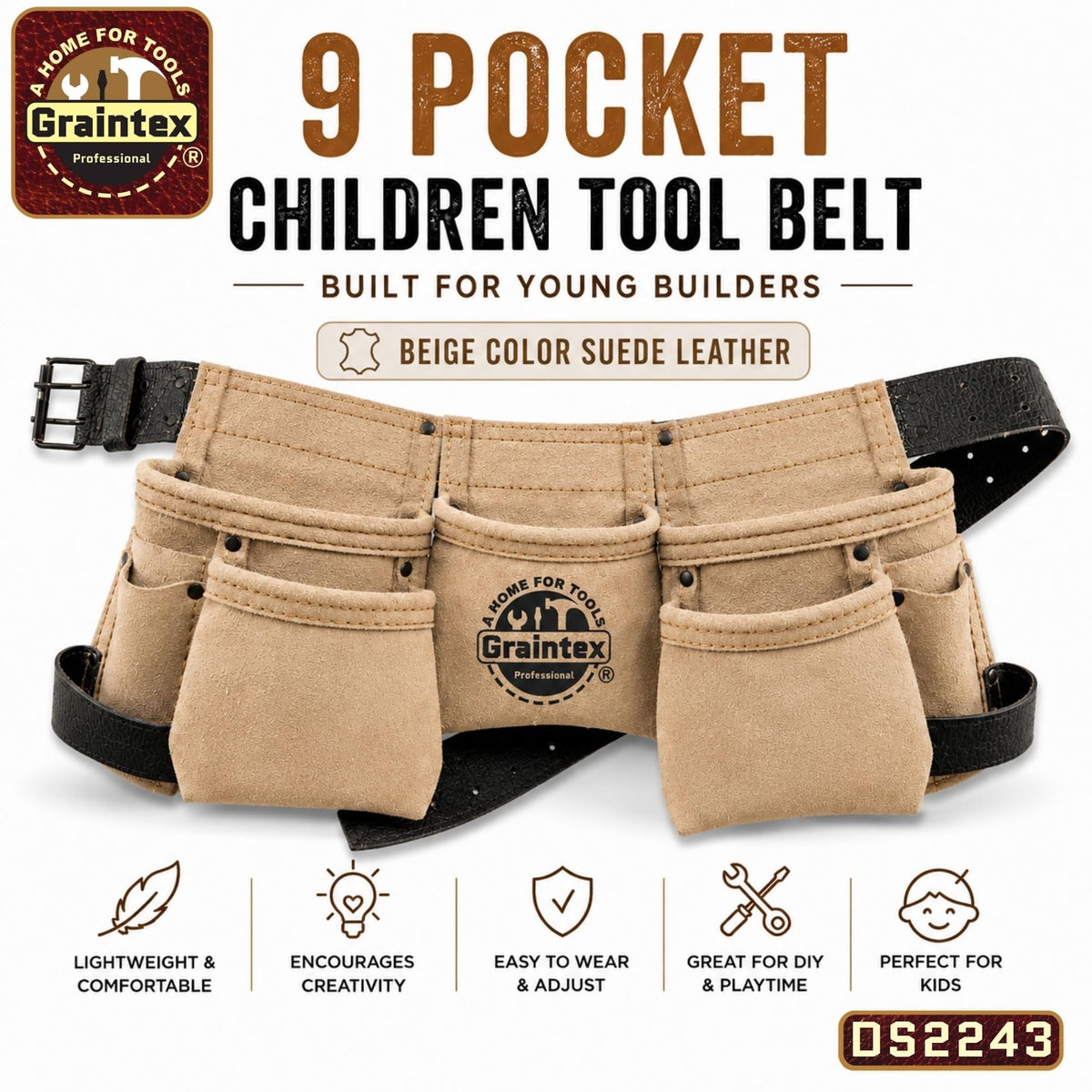 Graintex DS2243 hammer loops secure small tools for young builders.