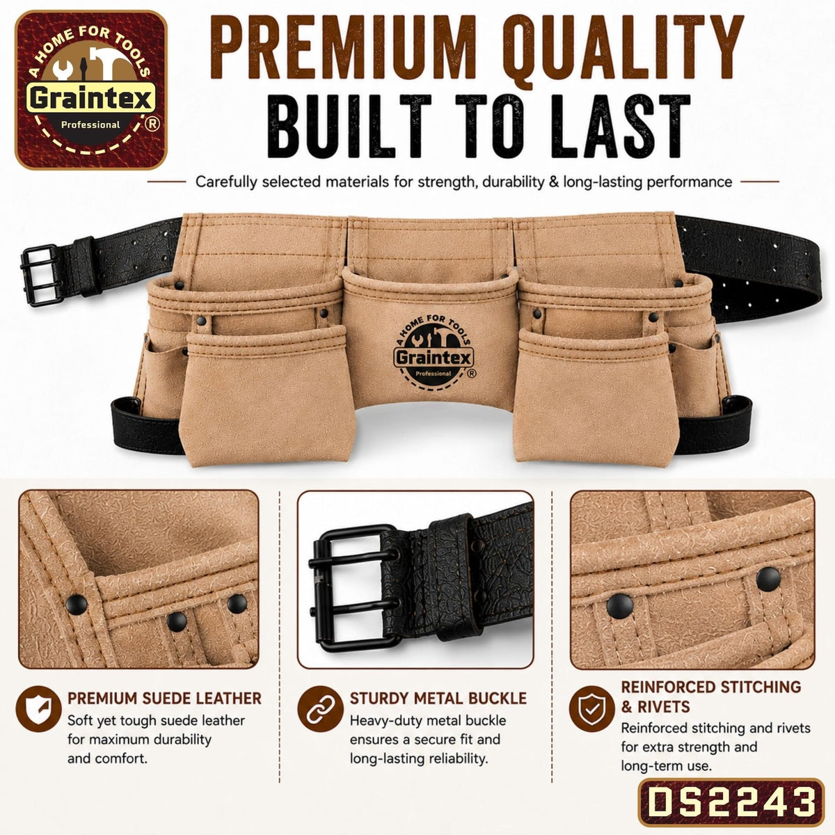 Graintex DS2243 soft beige suede material combines comfort with durability.