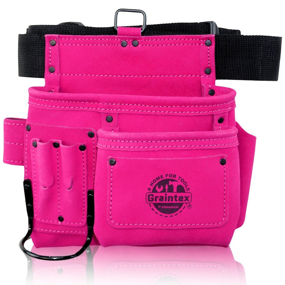 Graintex pink 5-pocket suede tool belt offers on-site quick access.
