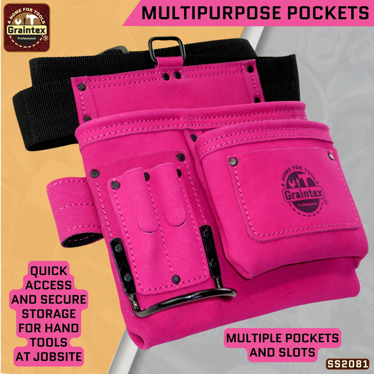 Graintex pink hammer holder keeps a tool within reach.