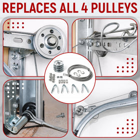Granatan 3-inch low-noise pulleys reduce friction for quieter door cycles.