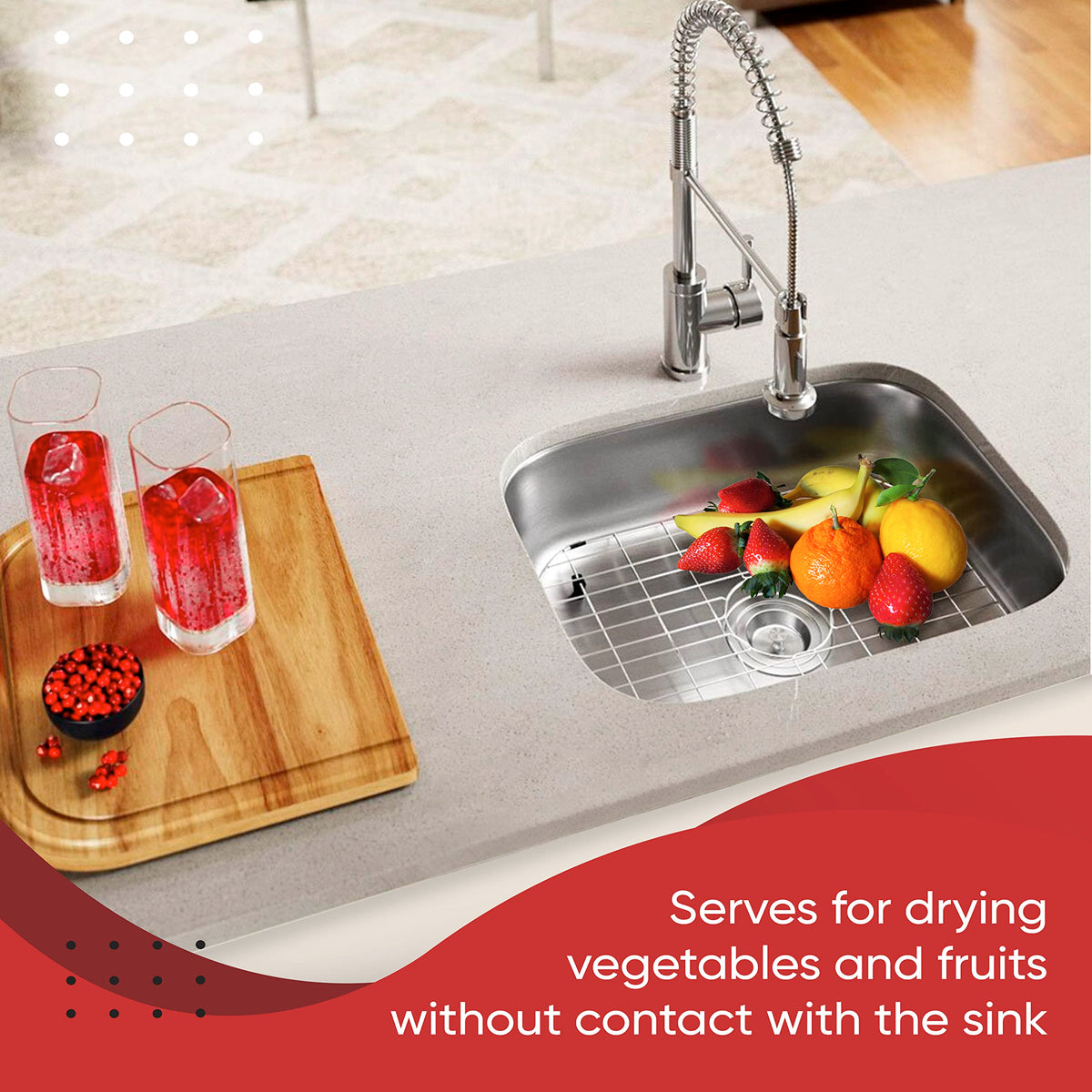 Granatan easy-clean grid cleans quickly by rinse or dishwasher.