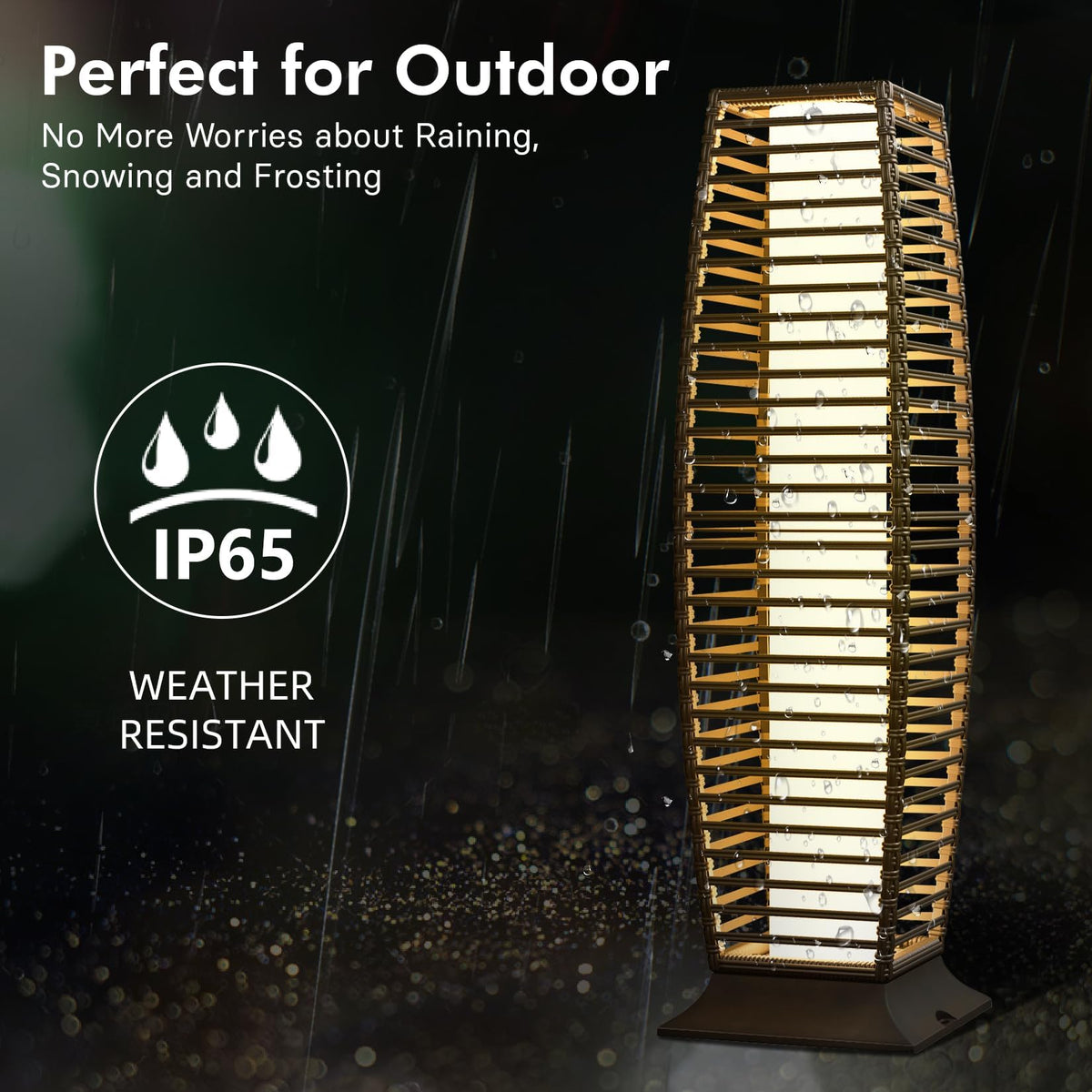 Grand Patio handwoven resin wicker lamp adds durable, maintenance-free charm to outdoor spaces.