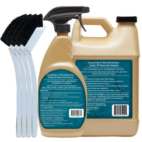 Granite Gold Grout Cleaner spray application demonstrates easy reach and wipe