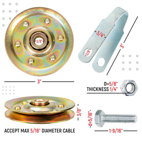 Granatan kit contents: four pulleys, two clevis forks, bolts and nuts.