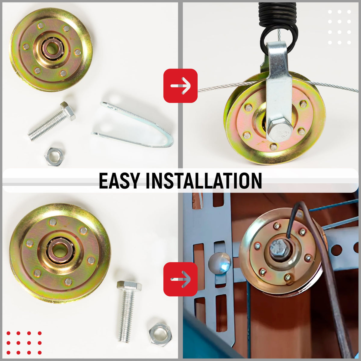 Granatan pulley kit with hardware pack for easy installation.