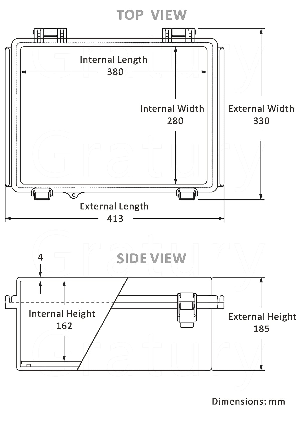 Gratury junction box includes mounting panel for PCB or terminal blocks