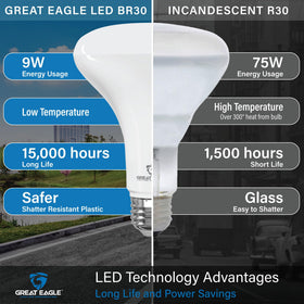 Great Eagle BR30 LED bulb fits recessed can lighting for clean installs