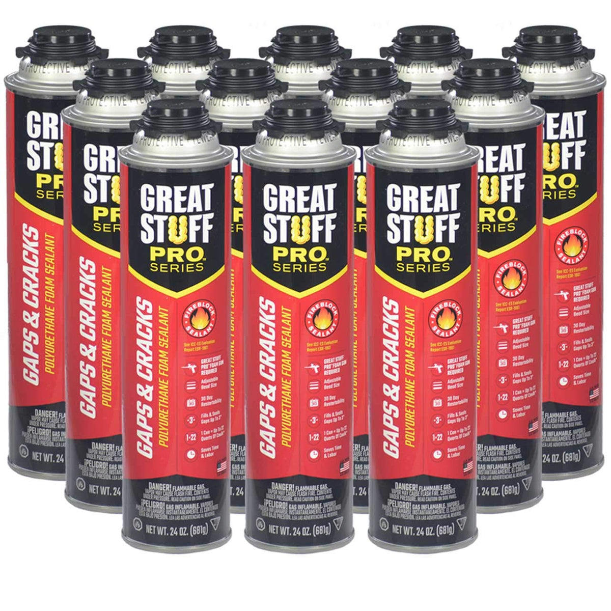 Great Stuff Pro gaps-cracks foam gun seals gaps up to 3 inches.