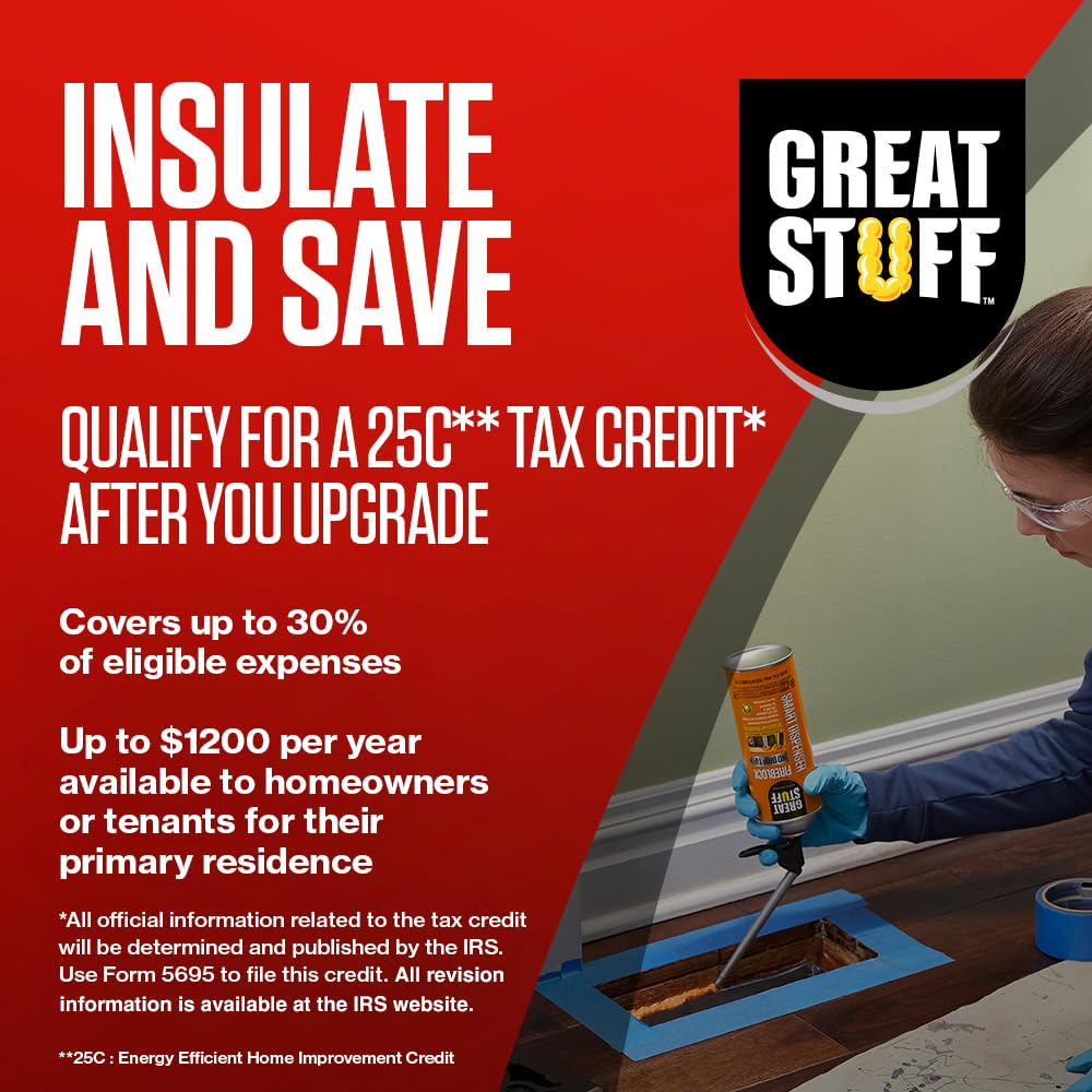 Great Stuff Pro water-resistant seal creates airtight barrier and reduces drafts.