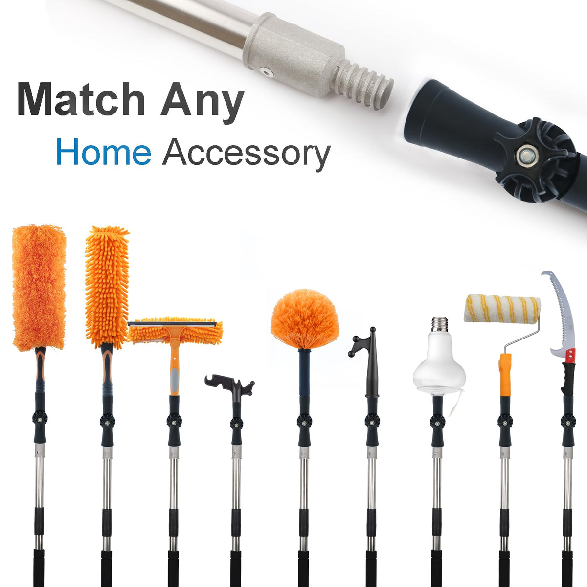 Greeily pole supports multiple accessories for varied tasks