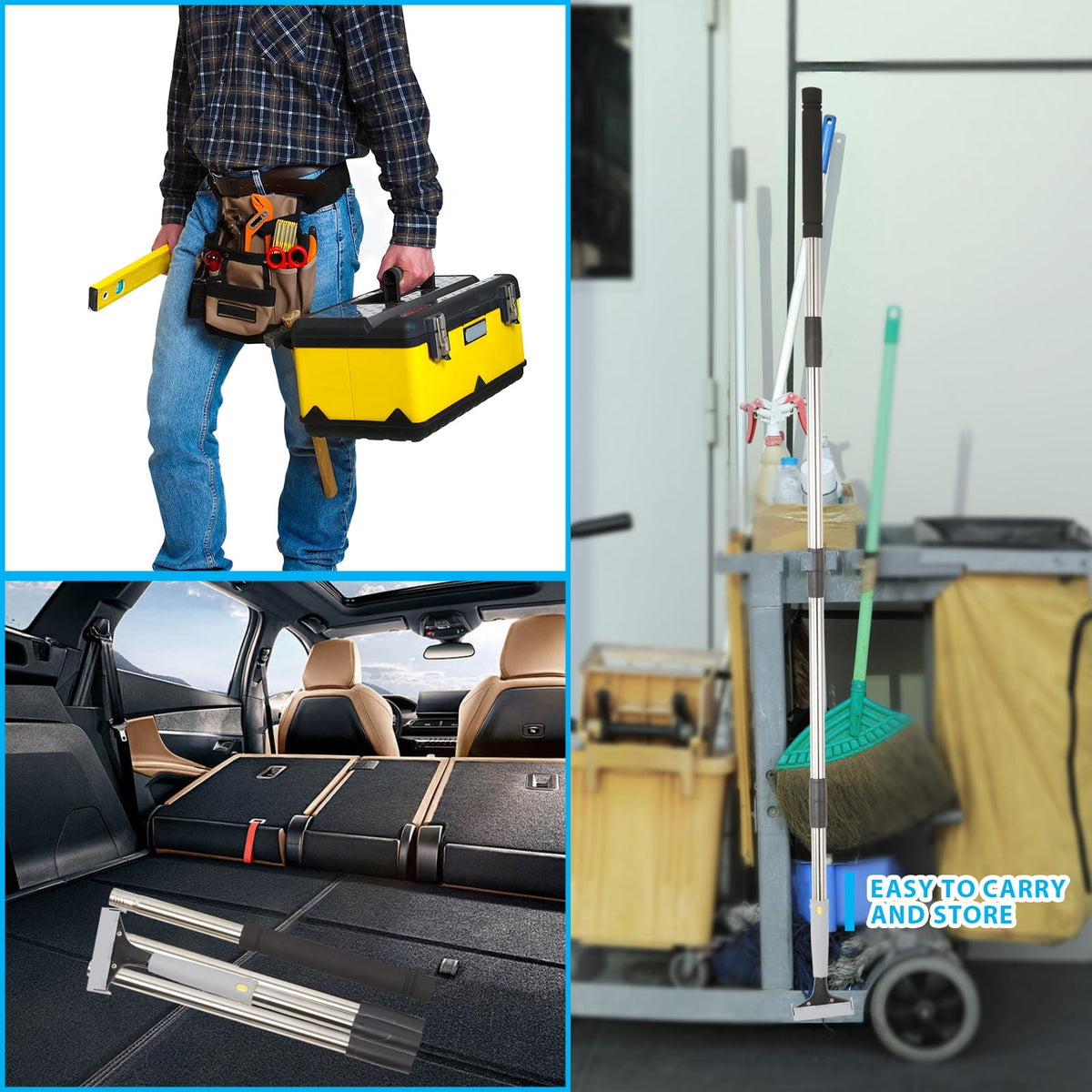 Greeily floor scraper used on multiple surfaces for cleaning