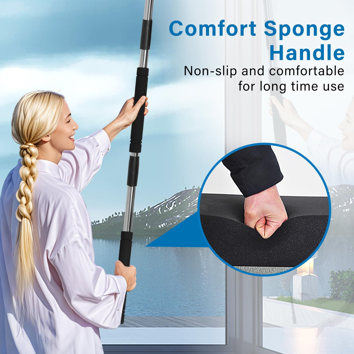 Greeily long reach helps access high and low surfaces without ladders