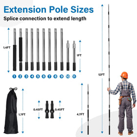 Greeily 11-section pole assembled to show customizable length