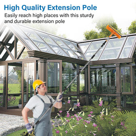 Greeily extension pole enables ground-based gutter cleaning and ceiling work