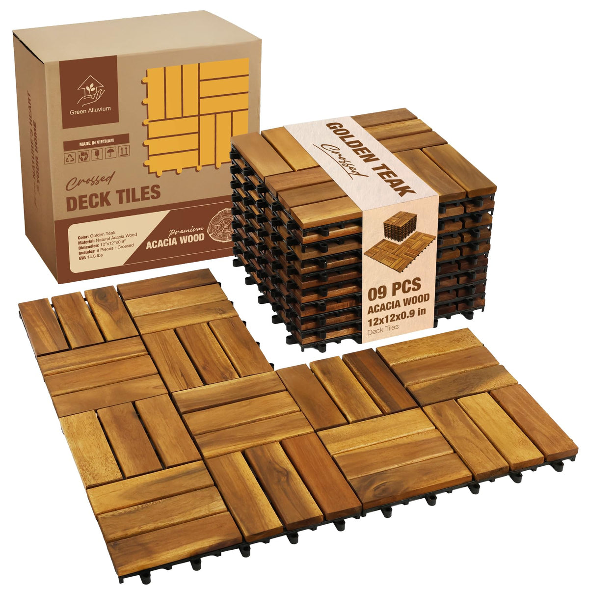 GREEN ALLUVIUM acacia wood slats close-up showing Golden Teak color for outdoors.