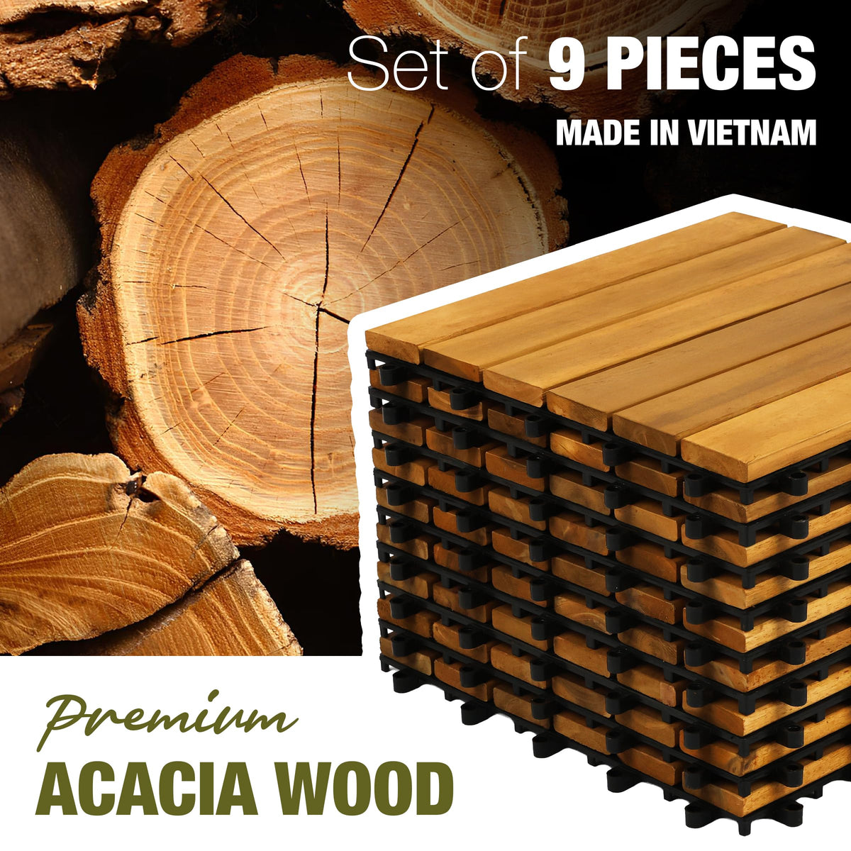 GREEN ALLUVIUM acacia wood slat texture highlighting natural warmth