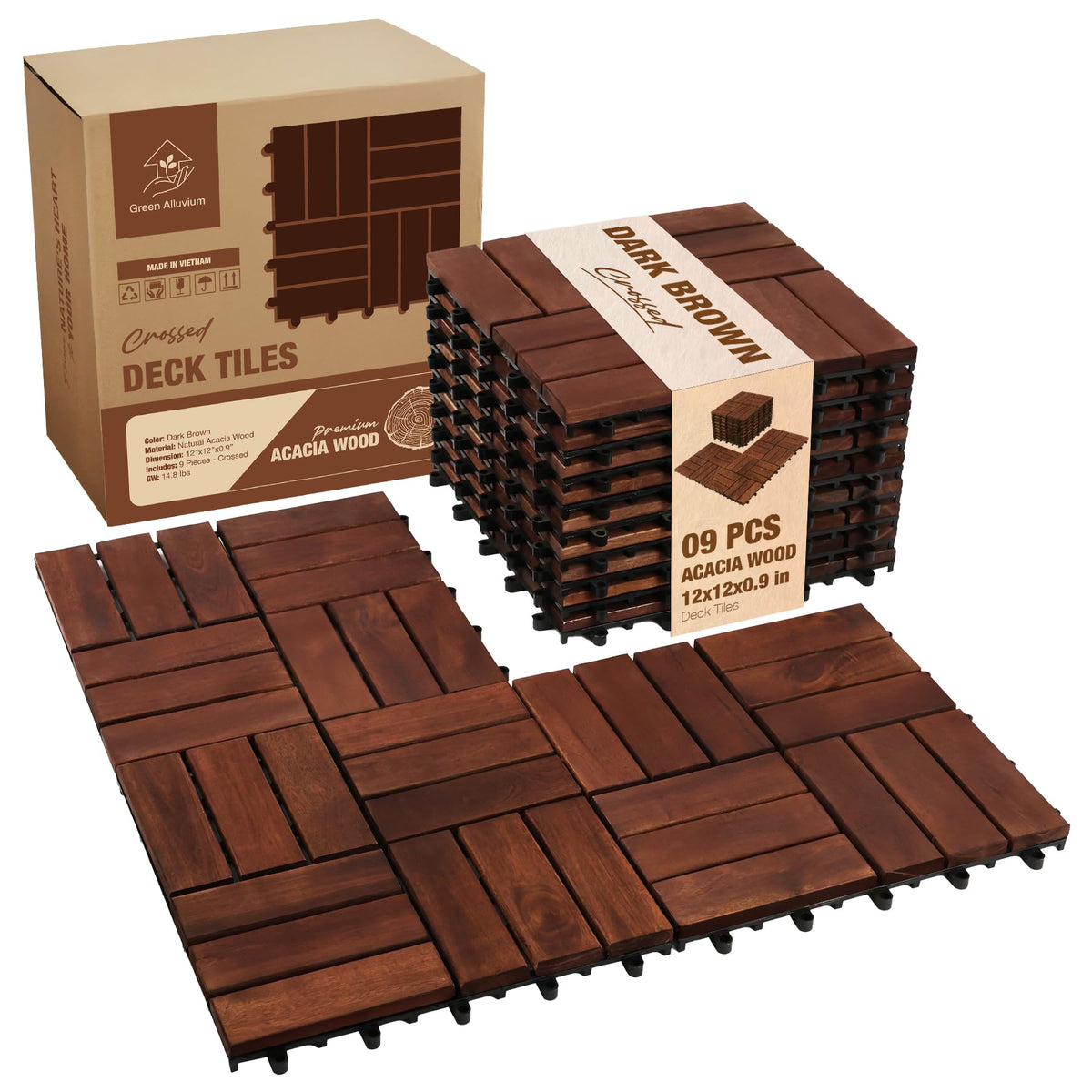 Green Alluvium deck tile dark brown top view showing a sturdy outdoor surface.