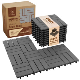 Green Alluvium deck tiles in gray crossed pattern provide durable outdoor patio flooring.
